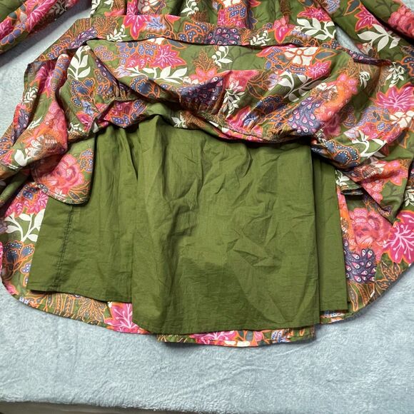 J. Marie Smocked Neck Olive Floral Boho Dress Size M - Picture 5 of 14